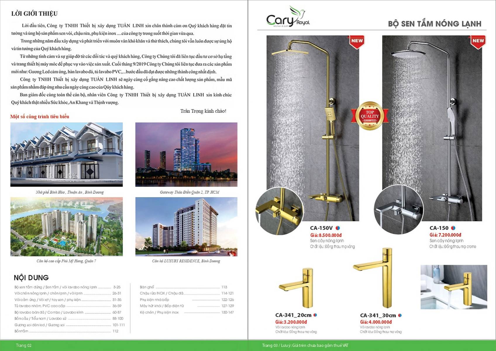 Thiết bị vệ sinh Cary Royal Catalogue và Bảng giá mới nhất 2026 /Page 2